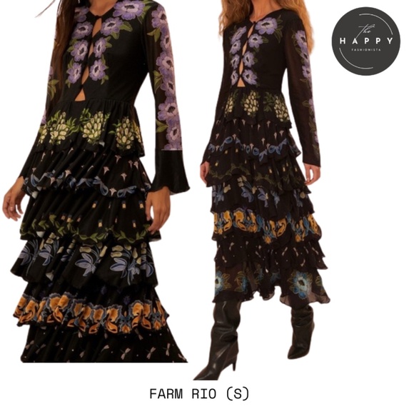 NWT FARM Rio Ruffled Printed Tiered Gown (S) - Picture 1 of 6